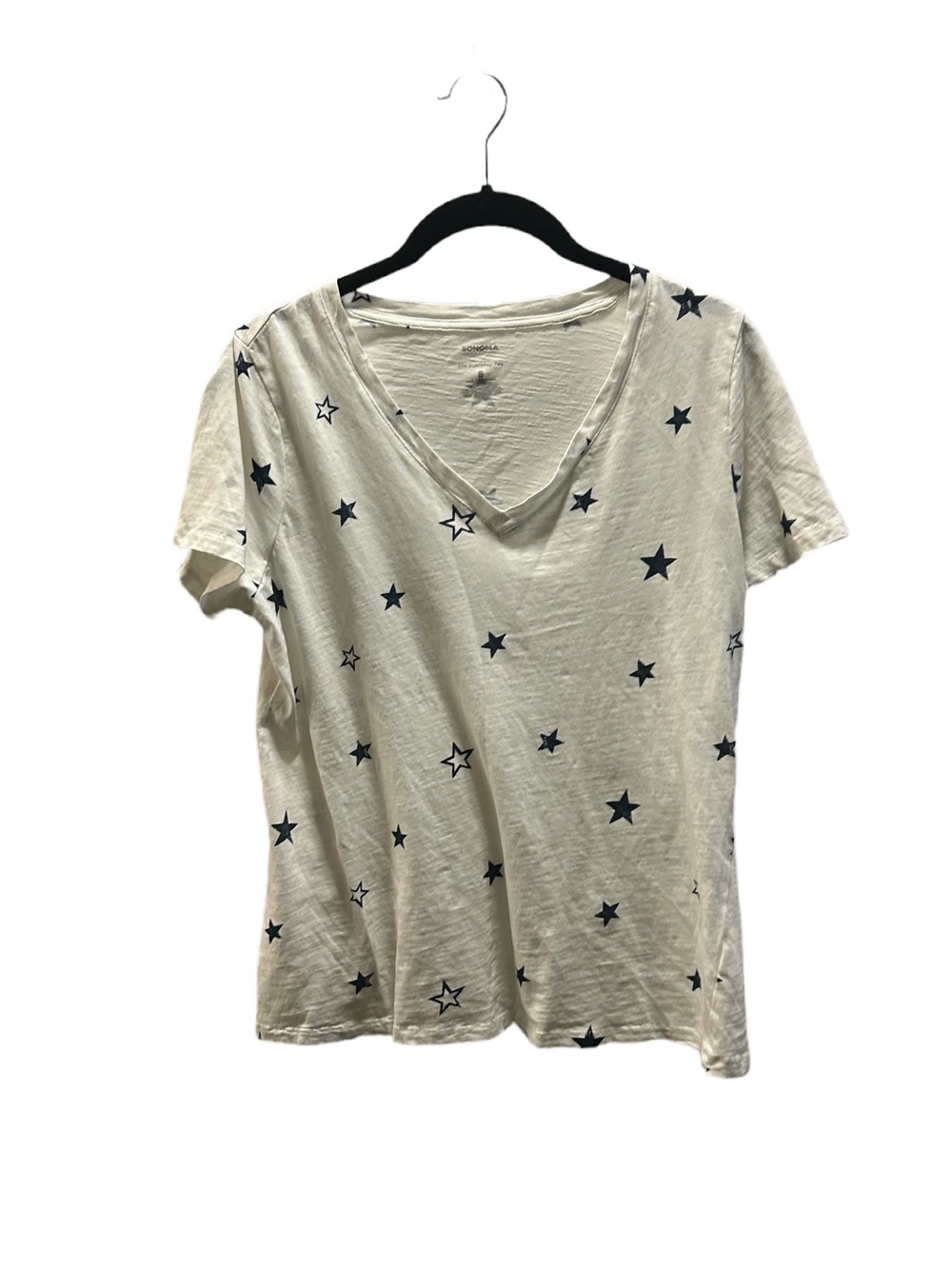 Sonoma White V-Neck Tee with Black Star Print